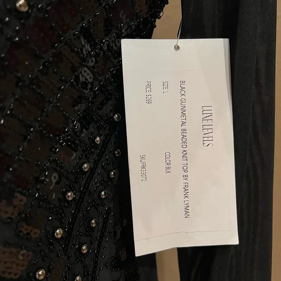 Frank Lyman black gunmetal beaded knit top Size Large - Picture 6 of 9